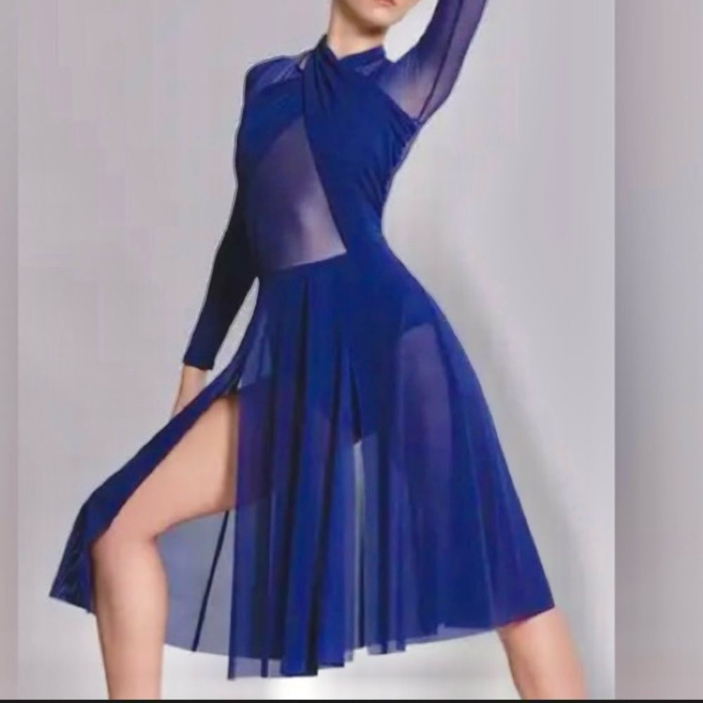 WEISSMAN Dance elite lyrical maxi dress navy long sleeve Star D10402 IC 7/8